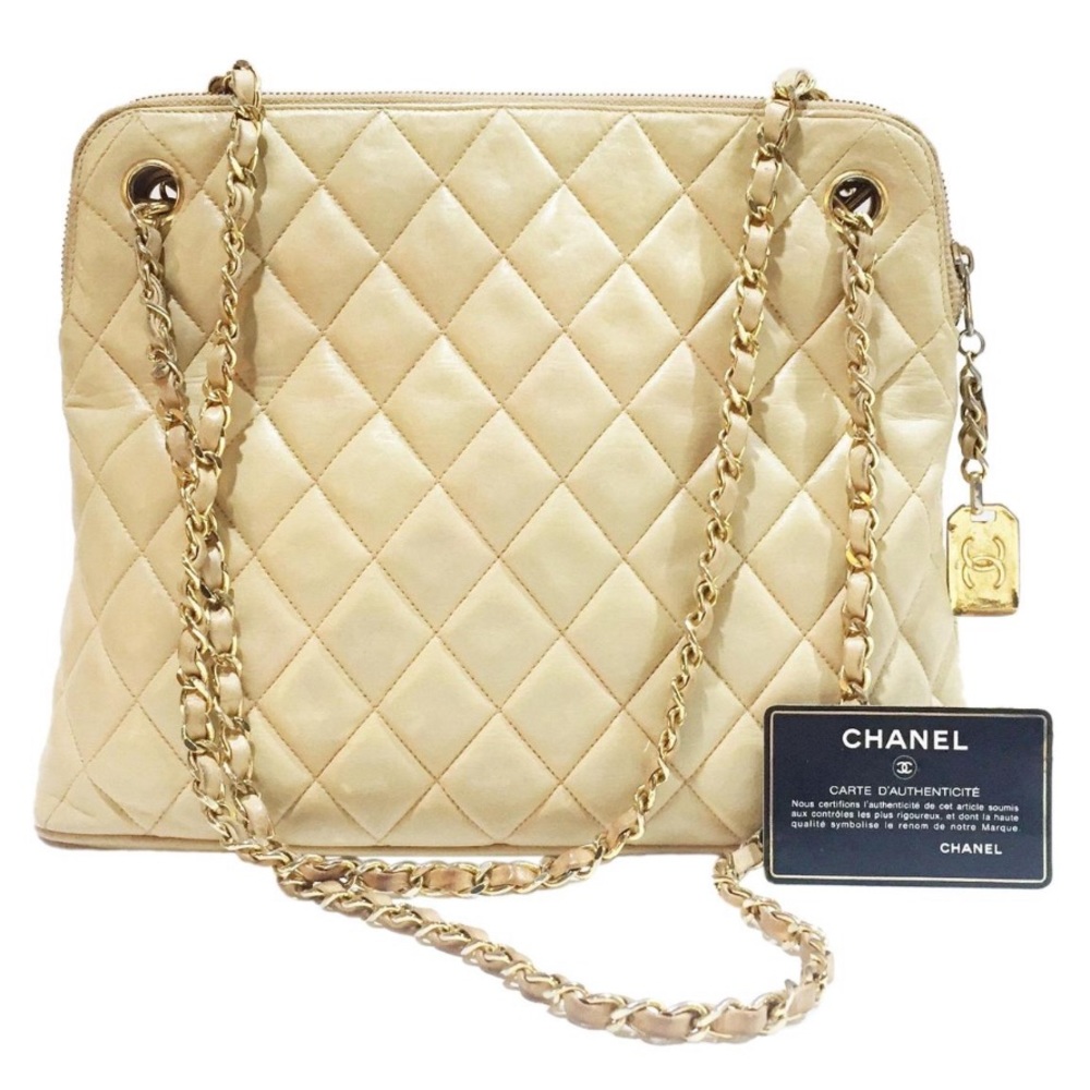 Chanel beige quilted leather vintage shoulder bag